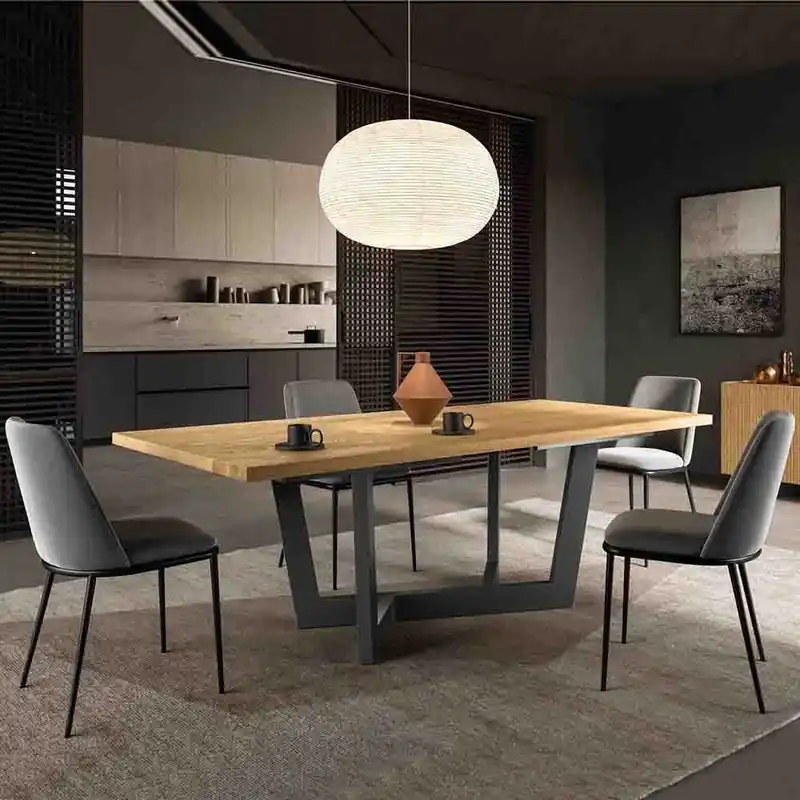 FGF Mobili | Mesa fija Rio con tablero de roble macizo y base metálica. - Sala de estar