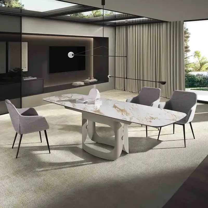 Angel Cerdà | Mesa de comedor ovalada extensible con forma de barril 1188 – Porcelana y mármol - Sala de estar