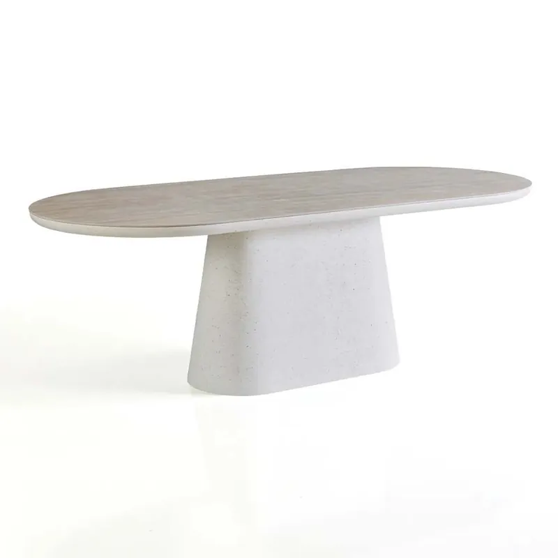 Tomasucci | Mesa ovalada fija con forma de barril y tablero de piedra sinterizada - Sala de estar