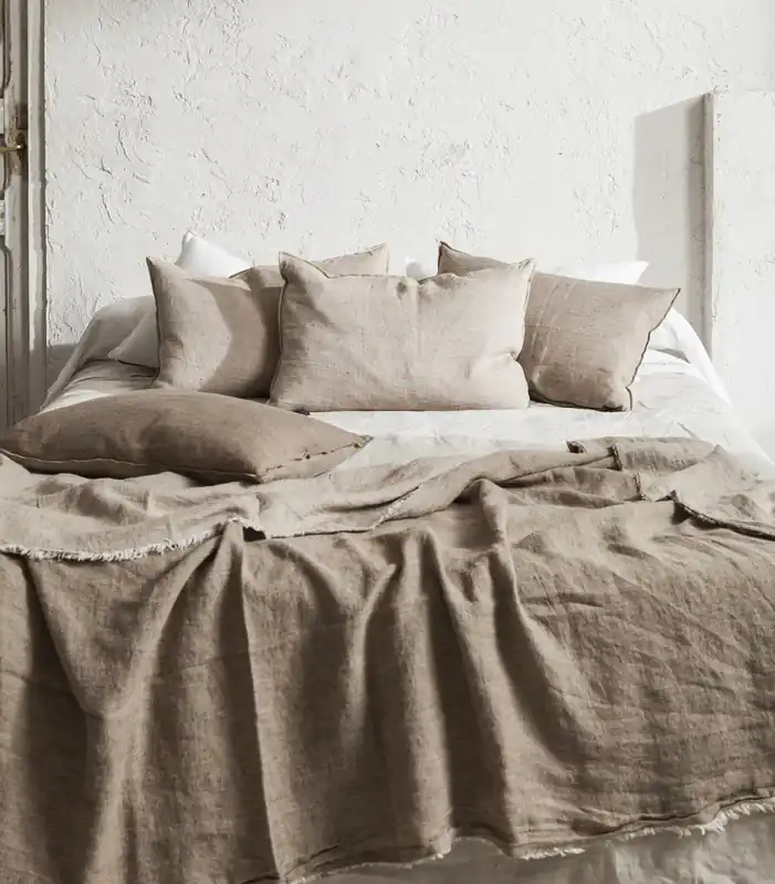 Plaid de Lino Taupe / Ciment Maison de Vacances 140x250