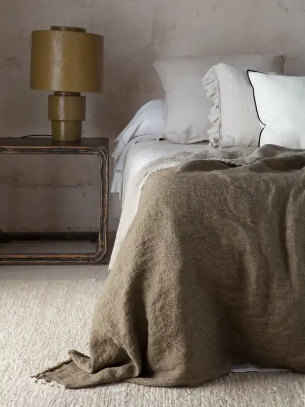 Plaid de lino Kaki Maison de Vacances 140x250cm