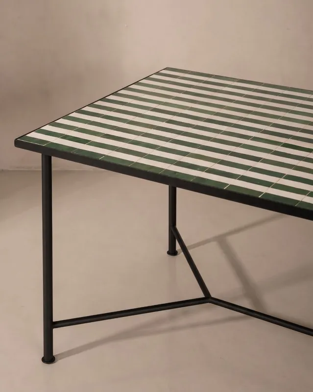 Mesa de comedor Zellige Mott rayas verdes y blancas - Rachid