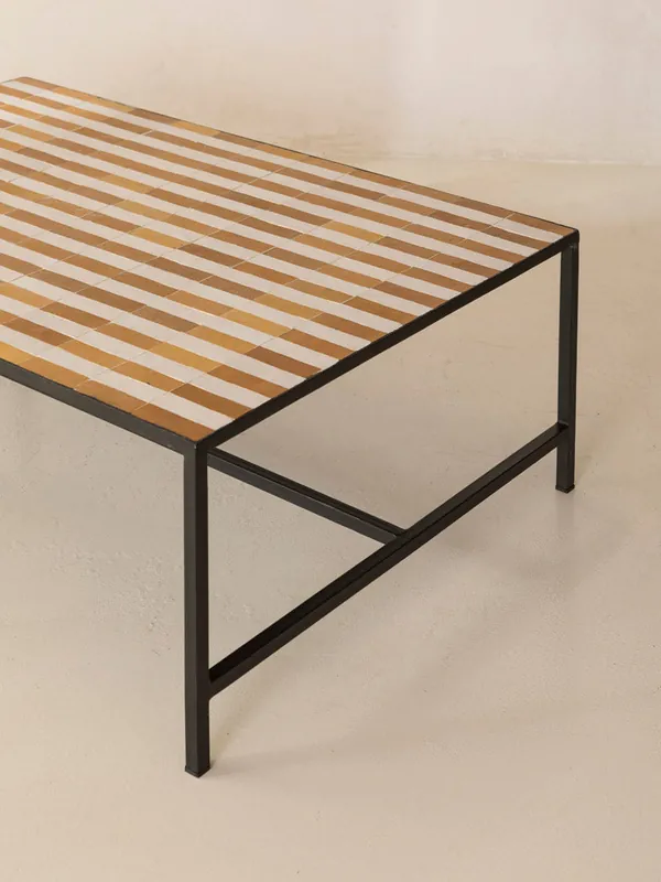 Mesa de centro Zellige rayas amarillas y blancas 120x80x40cm - Rachid