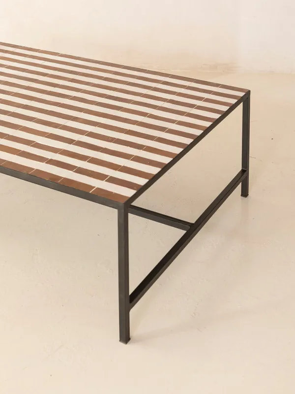 Mesa de centro Zellige rayas marrones y blancas 120x80x40cm - Rachid