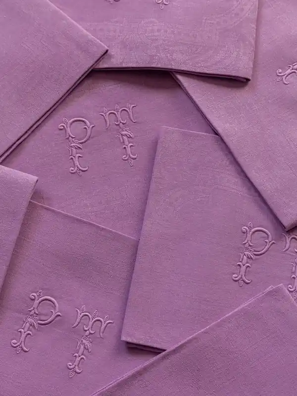 Juego de 8 servilletas de Damasco Violeta "PT" - Rue Vintage 74