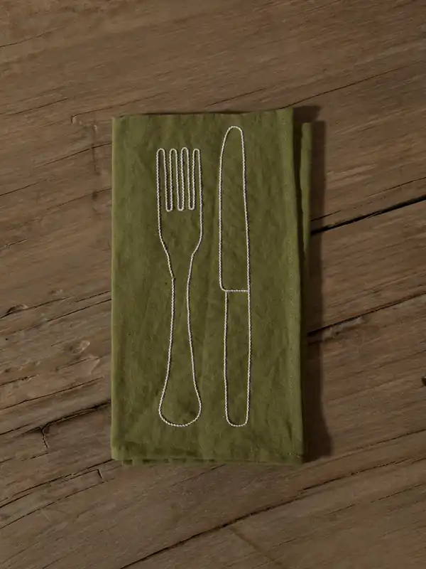 Servilleta “Fork & Knife” lino verde 42x52cm - Oeuvres Sensibles