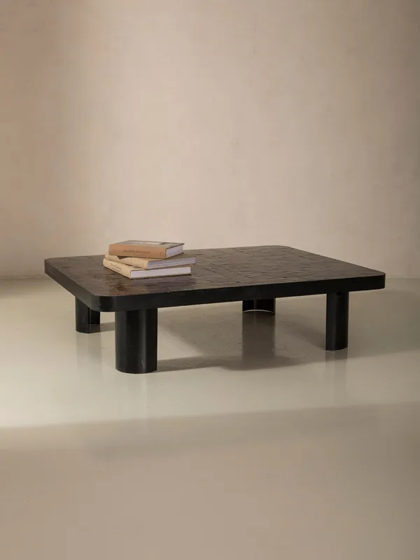Mesa curva Zellige marrón y hierro 100x130x33cm - Rachid