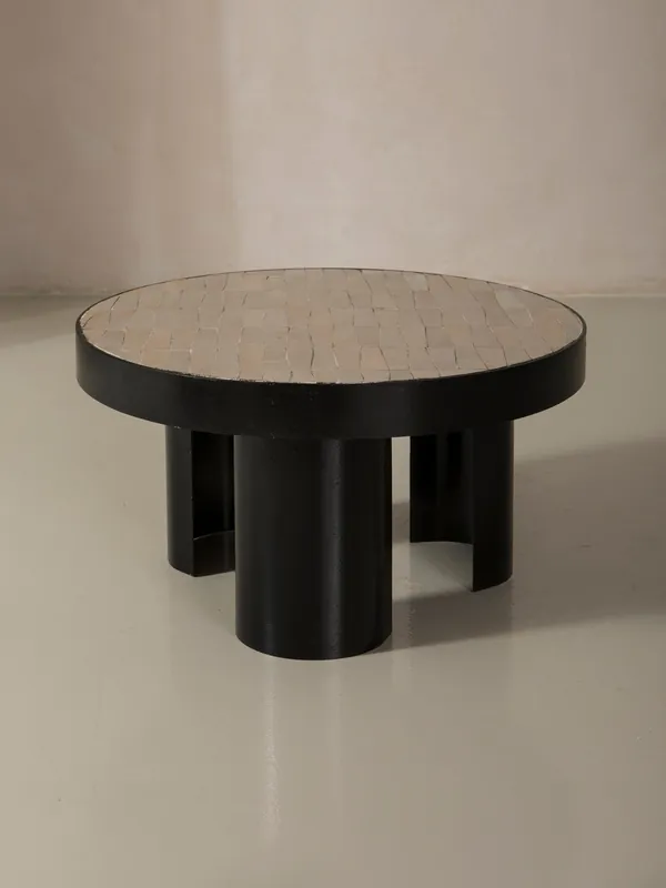 Mesa baja redonda Zellige y hierro beige - Rachid