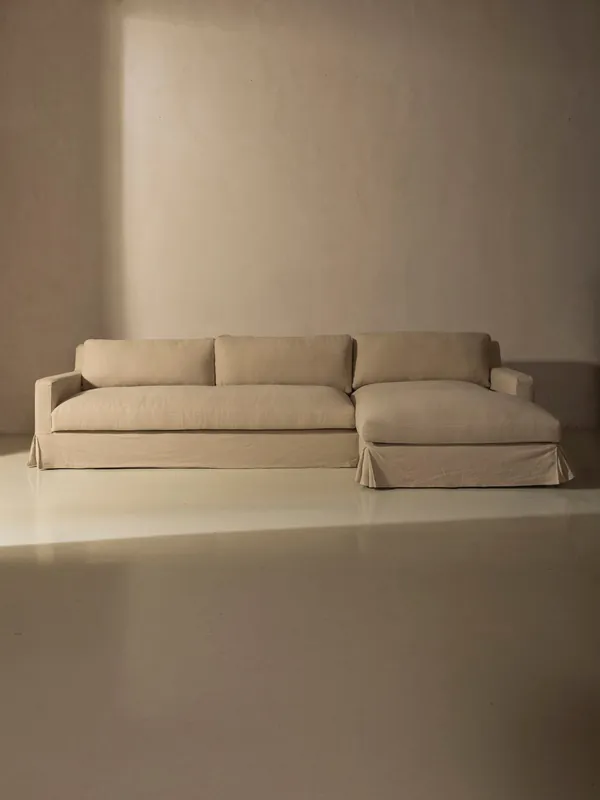 Sofá Amberes lino perla con chaise longue - Tapidisseny