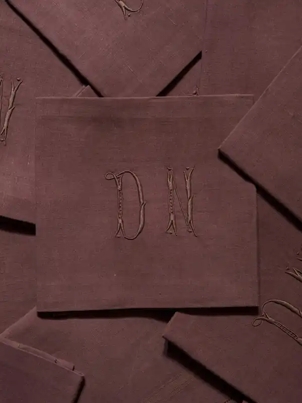 Juego de 12 servilletas de Damasco "DN" - Rue Vintage