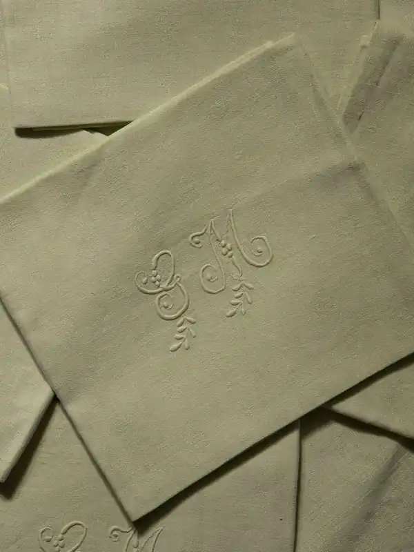 Juego de 6 servilletas de Damasco "GM" - Rue Vintage