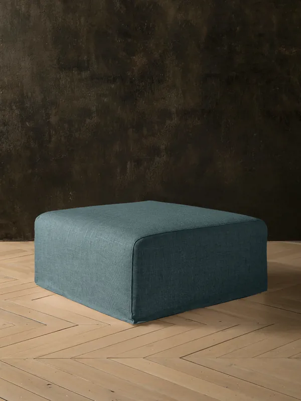 Pouf Comporta lino azul plomizo - Tapidisseny