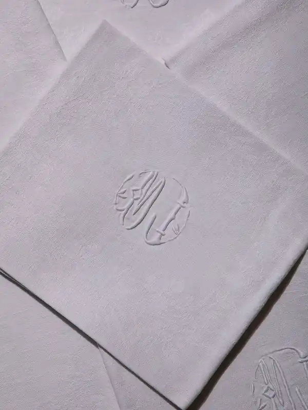 Juego de 6 servilletas de Damasco "MJ" - Rue Vintage