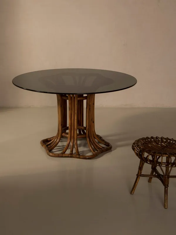Mesa cristal y bambú años 70 - Rue Vintage