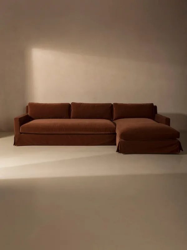 Sofá Amberes terciopelo magnolia con chaise longue - Tapidisseny