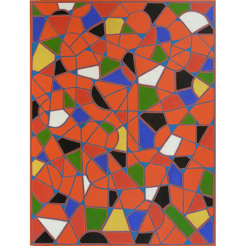Alfredo Alcain. Triangulitos azules sobre bermellón, 2016.