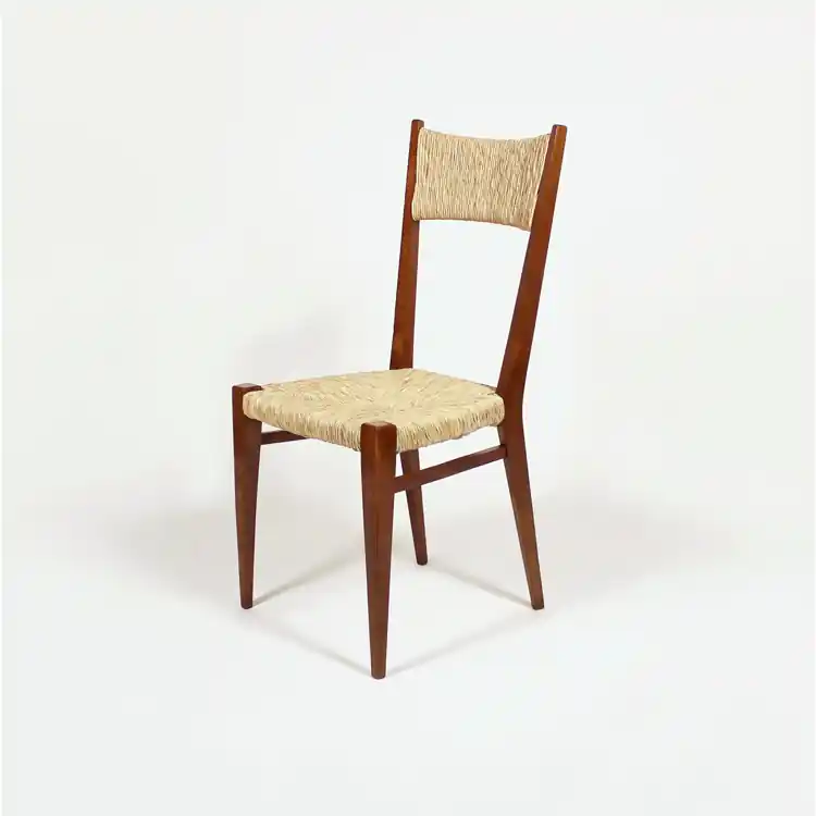 Conjunto de cuatro sillas en madera y enea. Francia, años 50