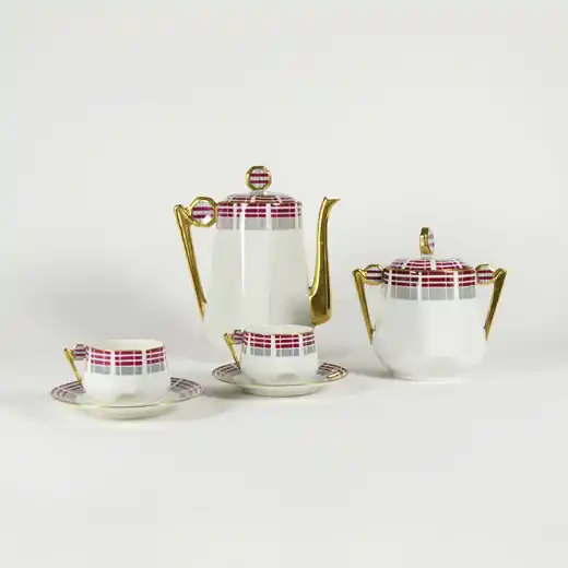 Juejo de café Art Deco en porcelana de Limoge. - Cerámica y Cristal