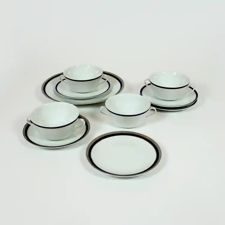 Juego de consomé. Porcelana de Limoge - Cerámica y Cristal