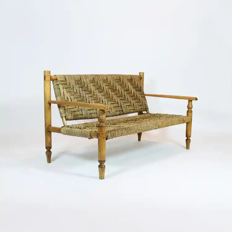 Sofá de madera y enea. Turín, hacia 1940 - Sillones