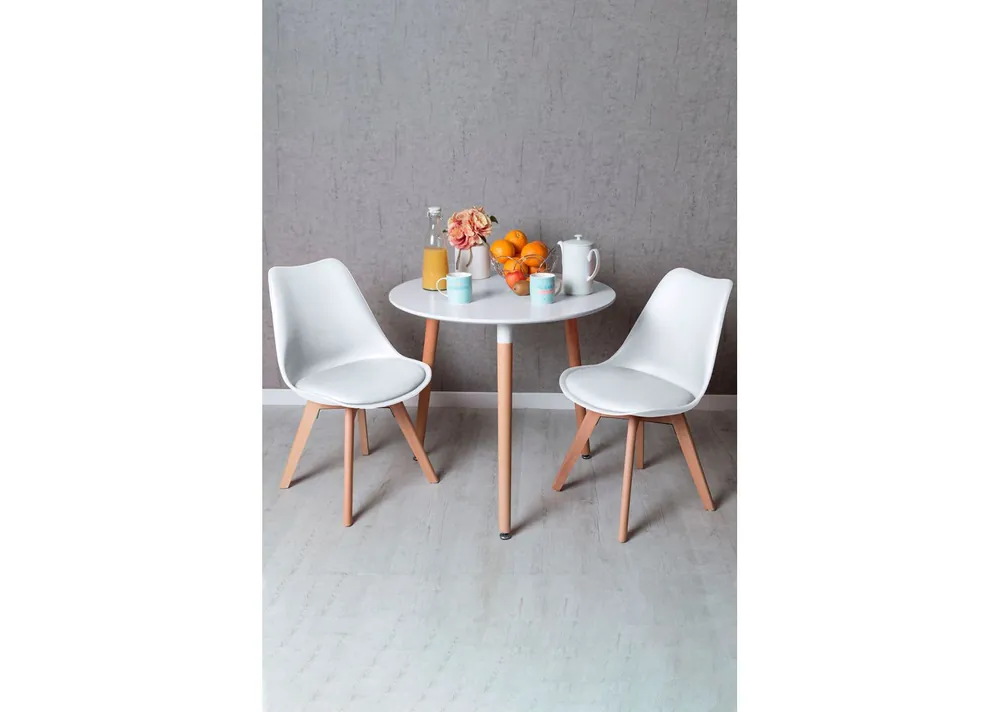 Conjunto Mesa Tower Redonda 80 cm Blanca y Pack 2 Sillas Synk Basic - Descuento extra