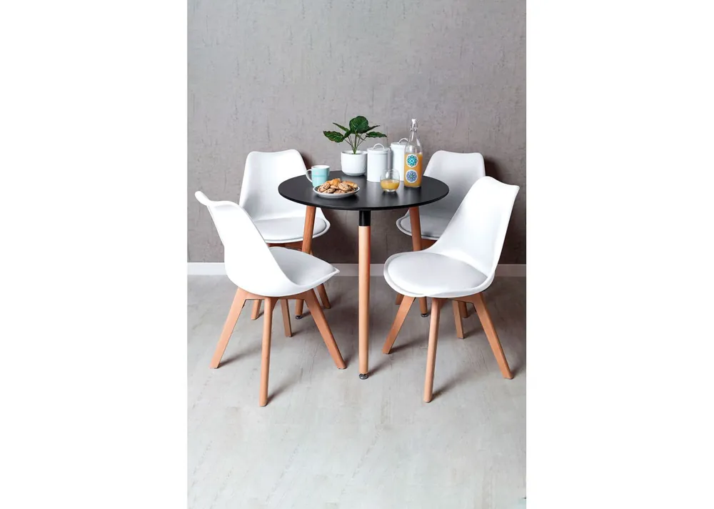 Conjunto Mesa Tower Redonda 80 cm Negra y Pack 4 Sillas Synk Basic - Ofertas Cyber Monday
