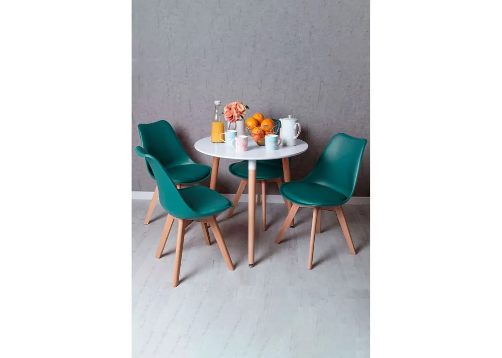 Conjunto Mesa Tower Redonda 80 cm Blanca y Pack 4 Sillas Synk Pro - Snow Days