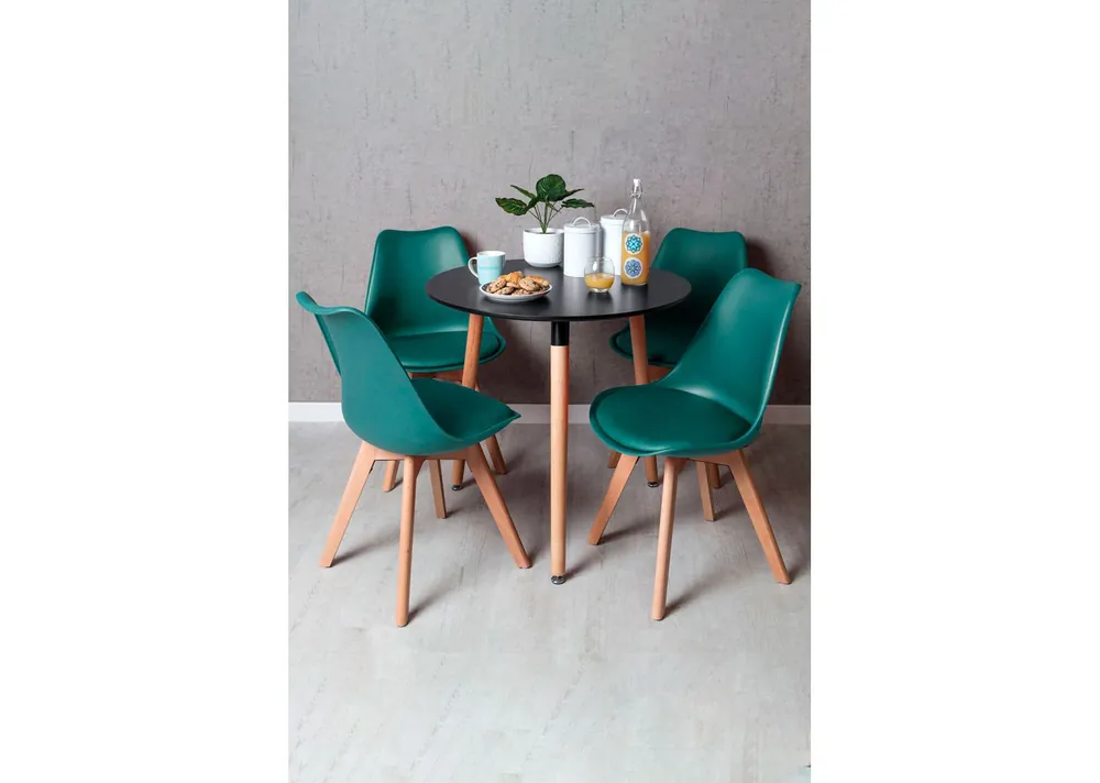 Conjunto Mesa Tower Redonda 80 cm Negra y Pack 4 Sillas Synk Pro - Ofertas Cyber Monday