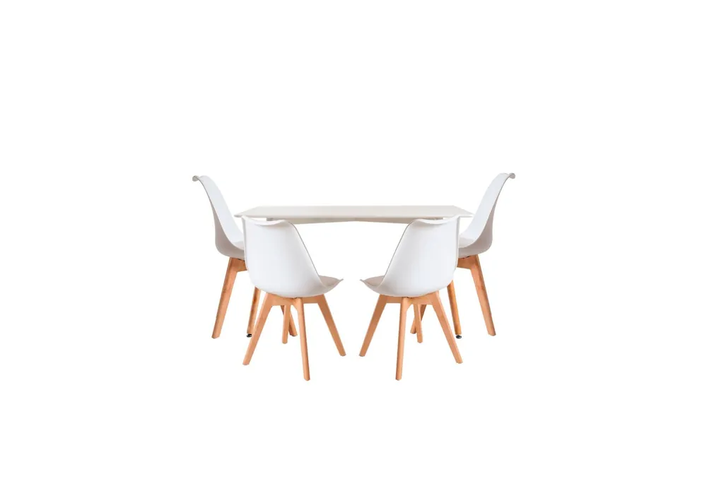 Conjunto Mesa Tower Rectangular 120 x 80 cm Blanca y Pack 4 Sillas Synk Basic - Muebles