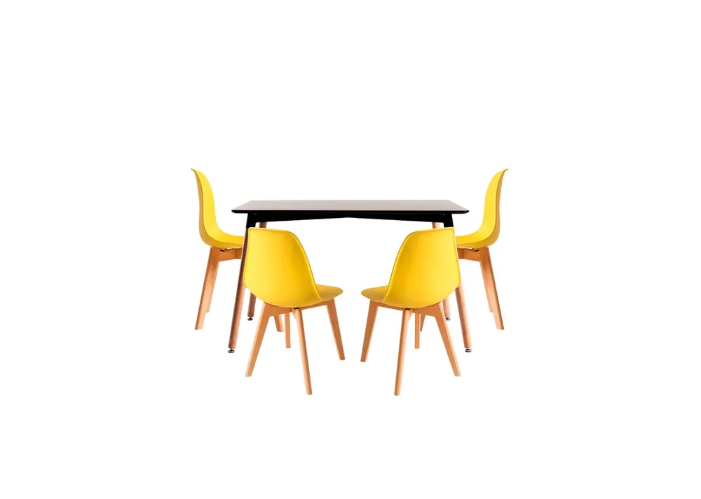 Conjunto Mesa Tower Rectangular 120 x 80 cm Negra y Pack 4 Sillas Kelen - Muebles