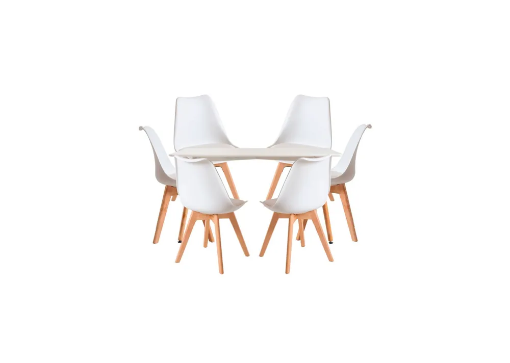Conjunto Mesa Tower Rectangular 120 x 80 cm Blanca y Pack 6 Sillas Synk Basic - Muebles
