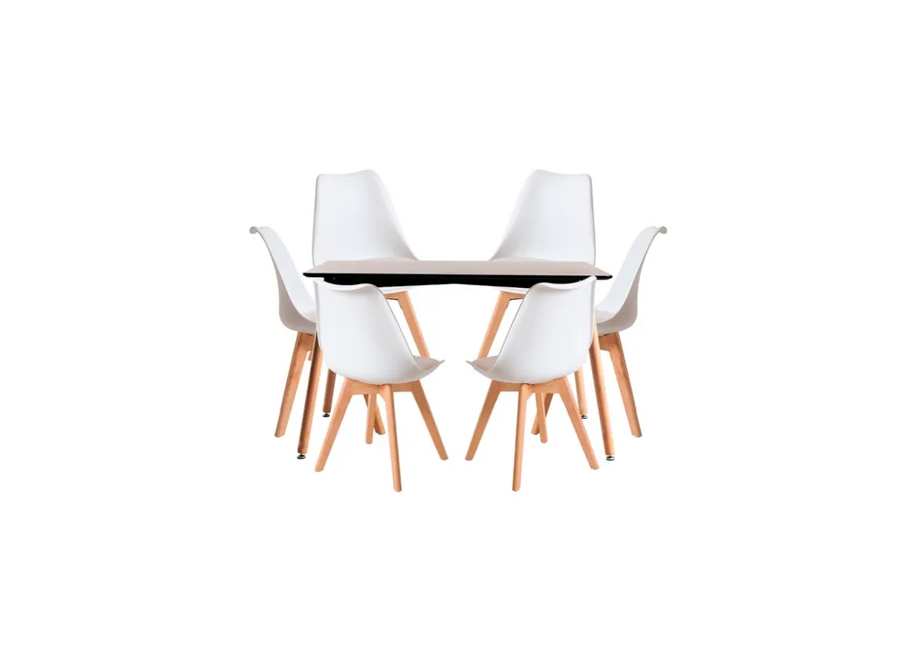 Conjunto Mesa Tower Rectangular 120 x 80 cm Negra y Pack 6 Sillas Synk Basic - Muebles