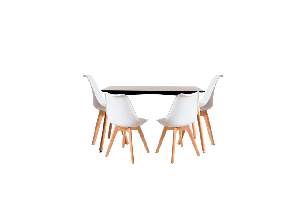 Conjunto Mesa Tower Rectangular 120 x 80 cm Negra y Pack 4 Sillas Synk Basic - Muebles