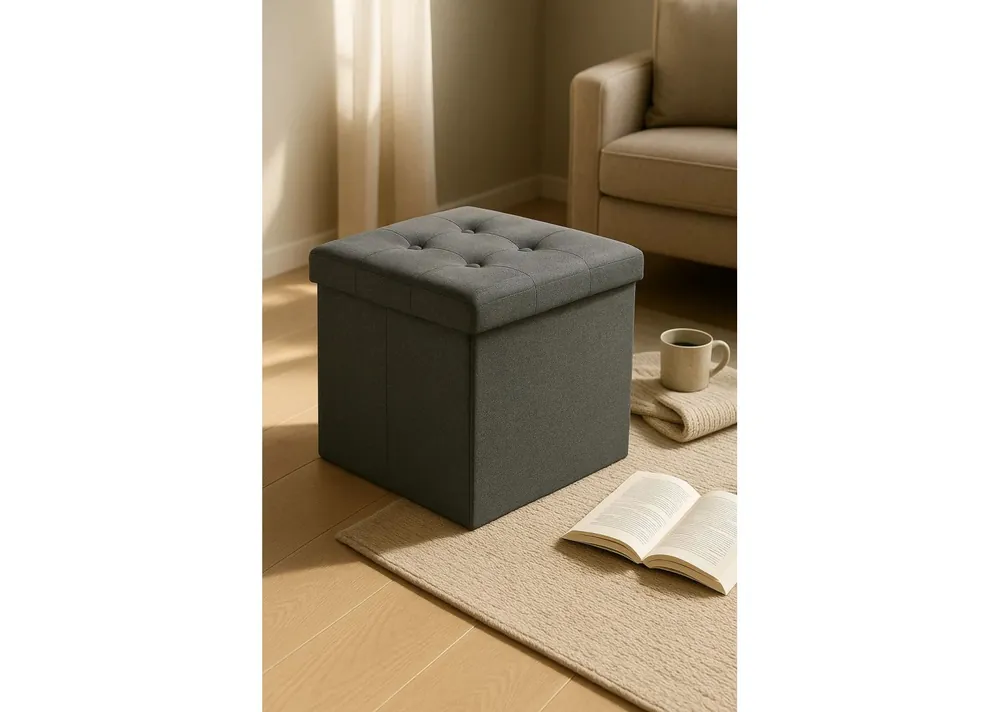 Puff Almacenaje Button 38 cm Tela - Taburetes