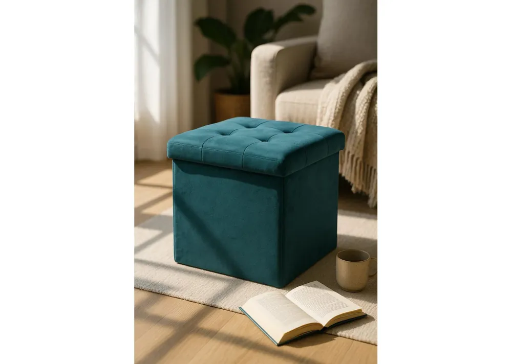 Puff Almacenaje Button 38 cm Terciopelo - Taburetes