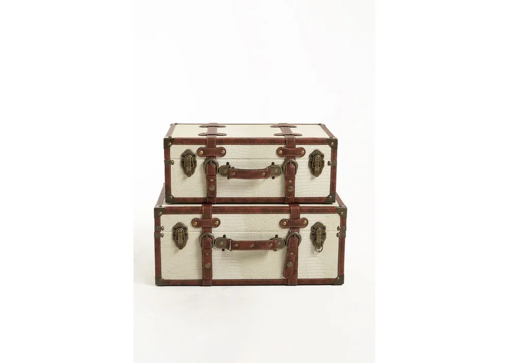 Juego de 2 Maletas Almacenaje Decorativas Madera Safra - Decoración