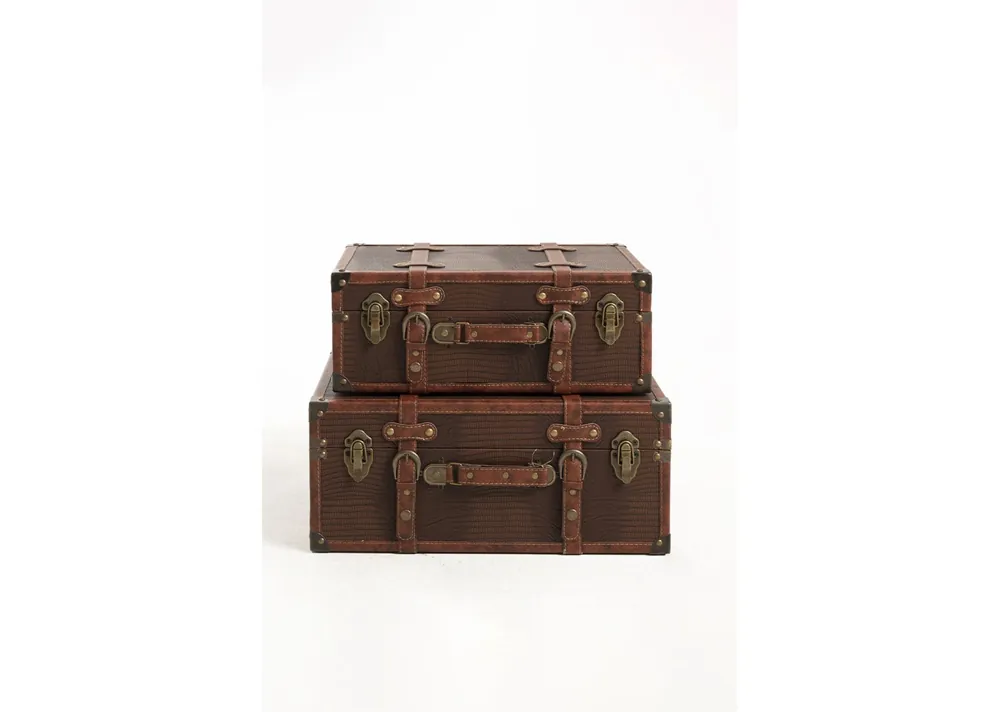 Juego de 2 Maletas Almacenaje Decorativas Madera Histo - Decoración