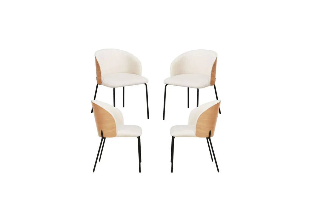 Pack 4 Sillas Glacia Tela Blanca con Respaldo Tapizado en Madera - Packs Sillas Comedor